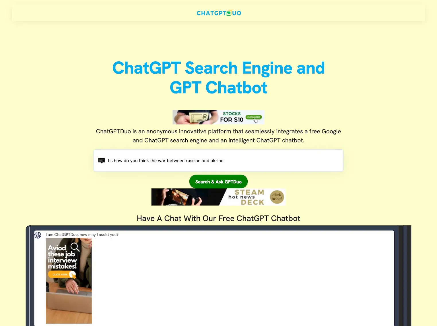 ChatGPTDuo-Free AI Tools combine ChatGPT with Google Search