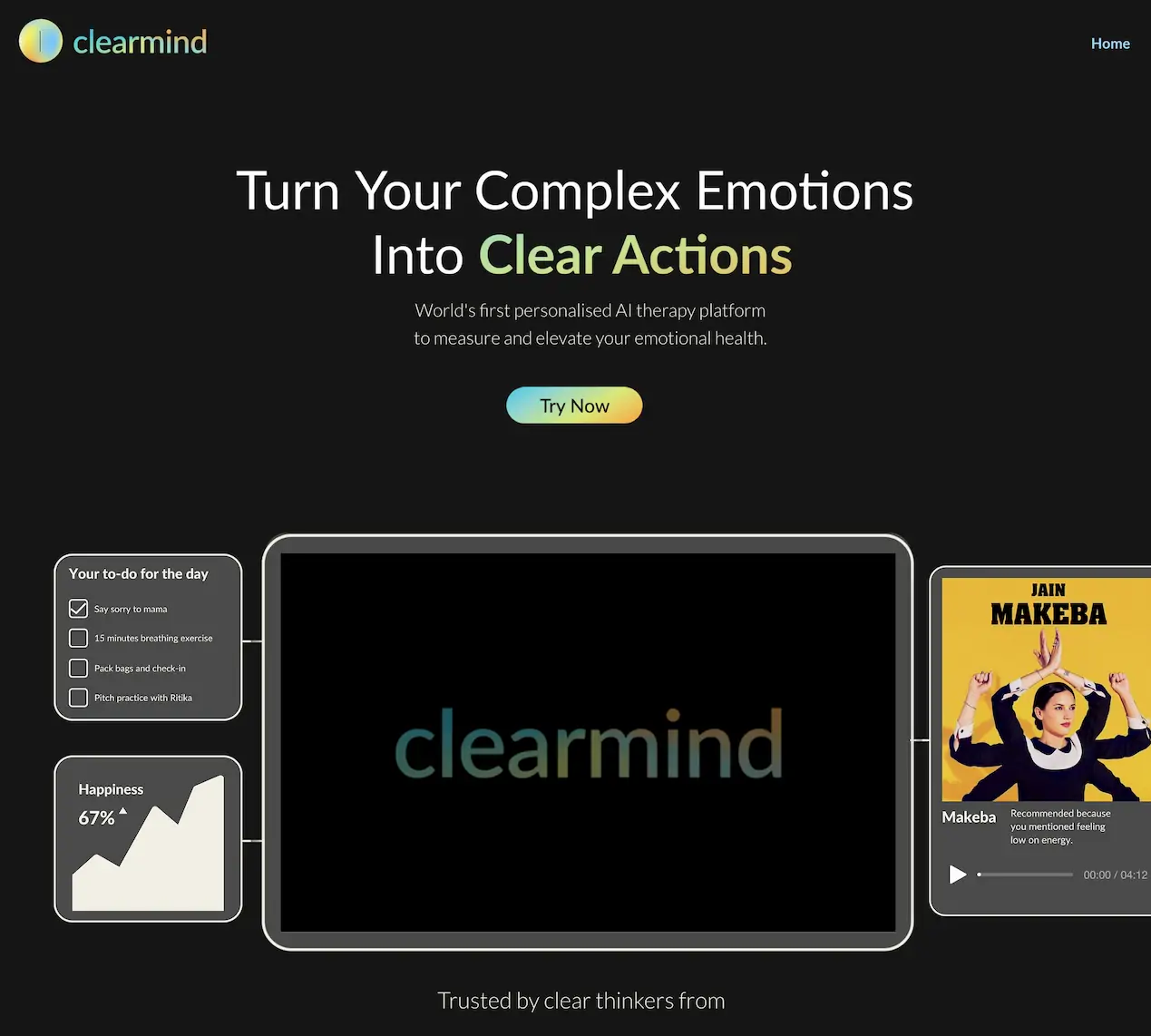 Clearmind-World's first personalised AI therapy platform to measure and elevate your emotional health.