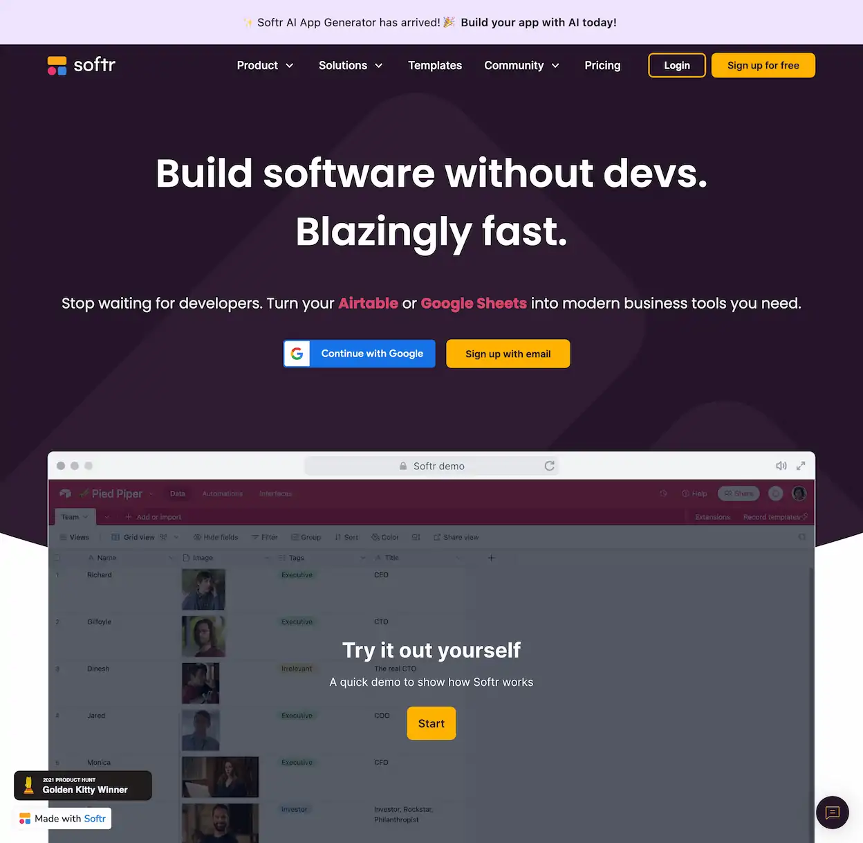 Softr AI App Generator- Create business apps with just a prompt
