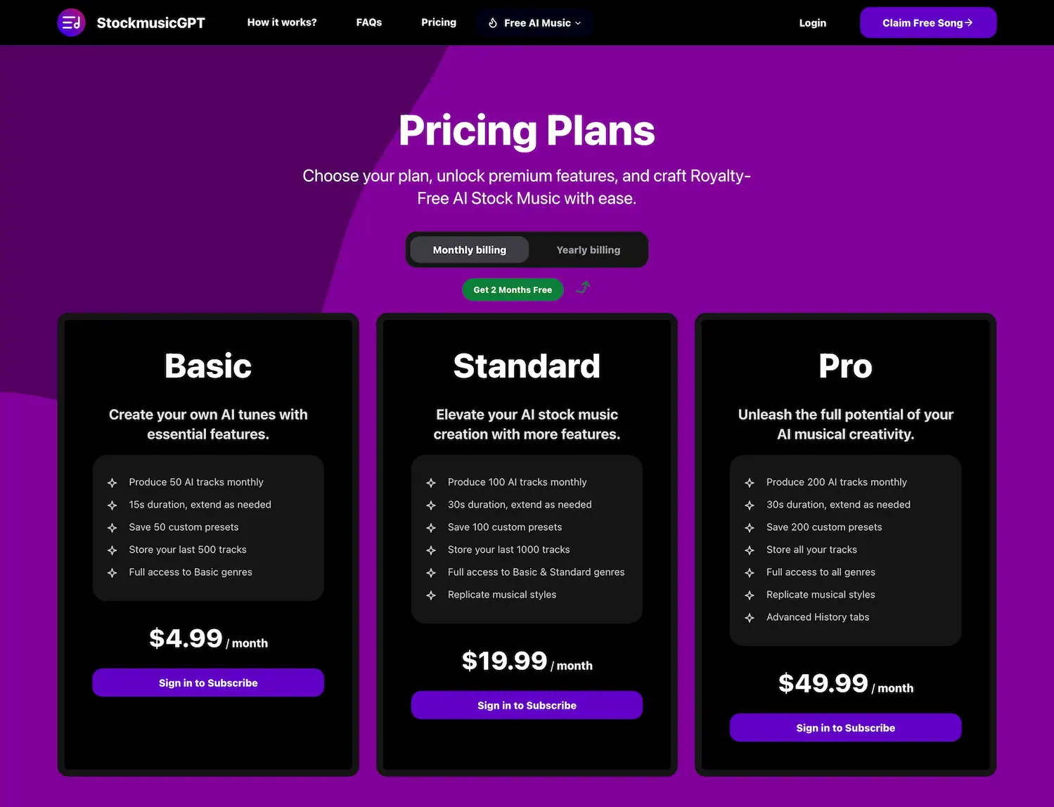 StockmusicGPT - AI Music Generator and Image to Music pricing and features