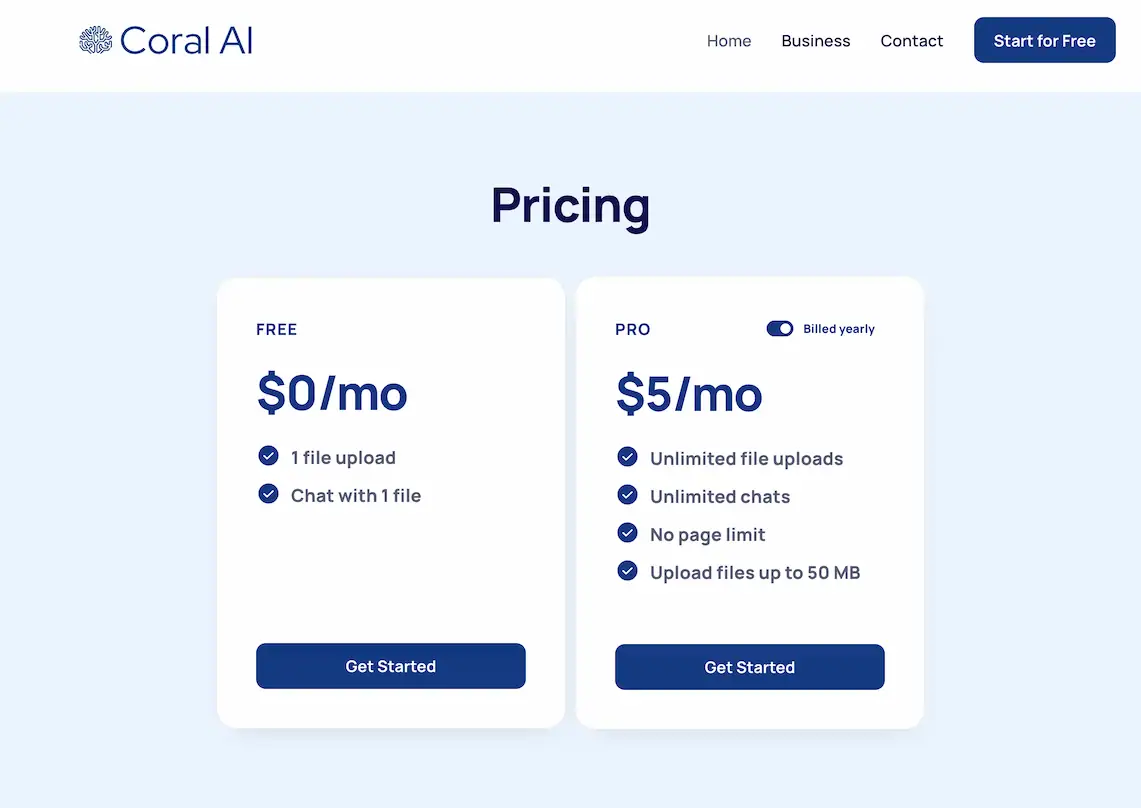 Coral AI - documents summary generator by AI pricing and features