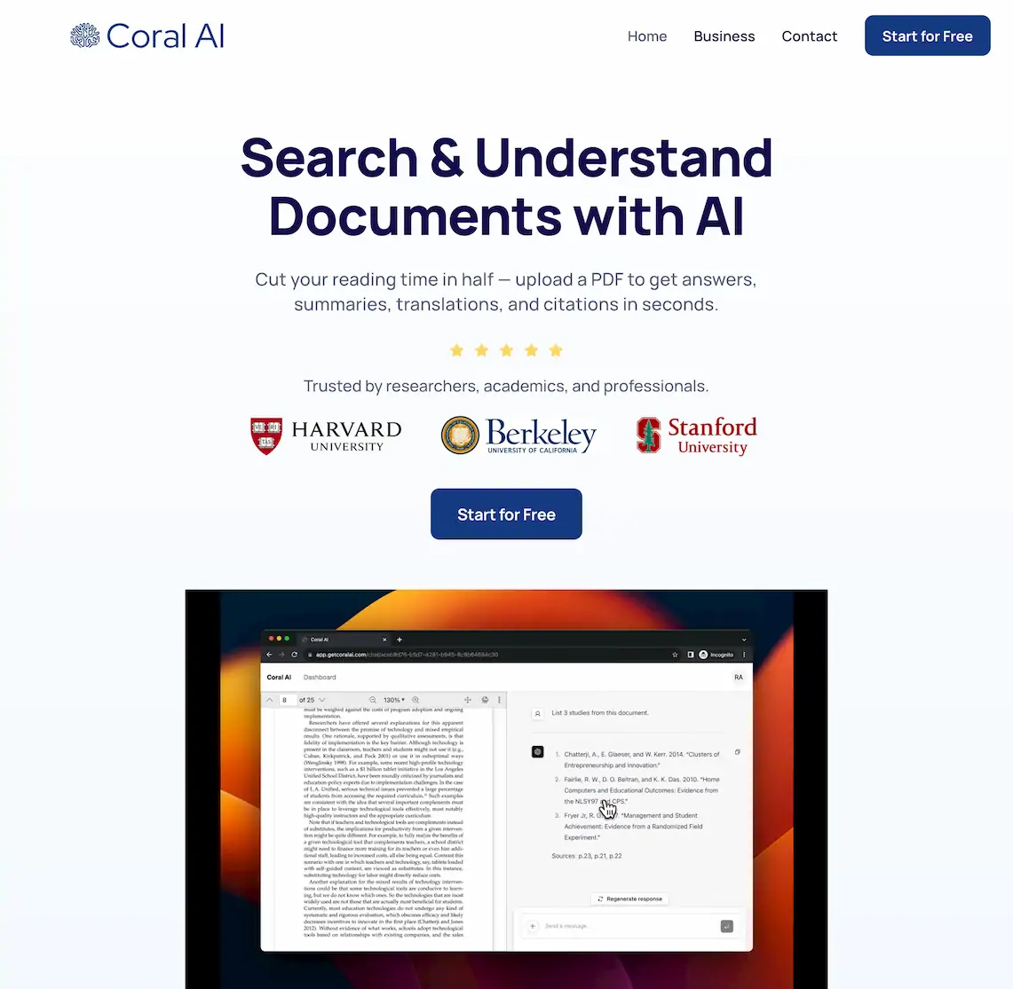 Coral AI - documents summary generator by AI screenshot
