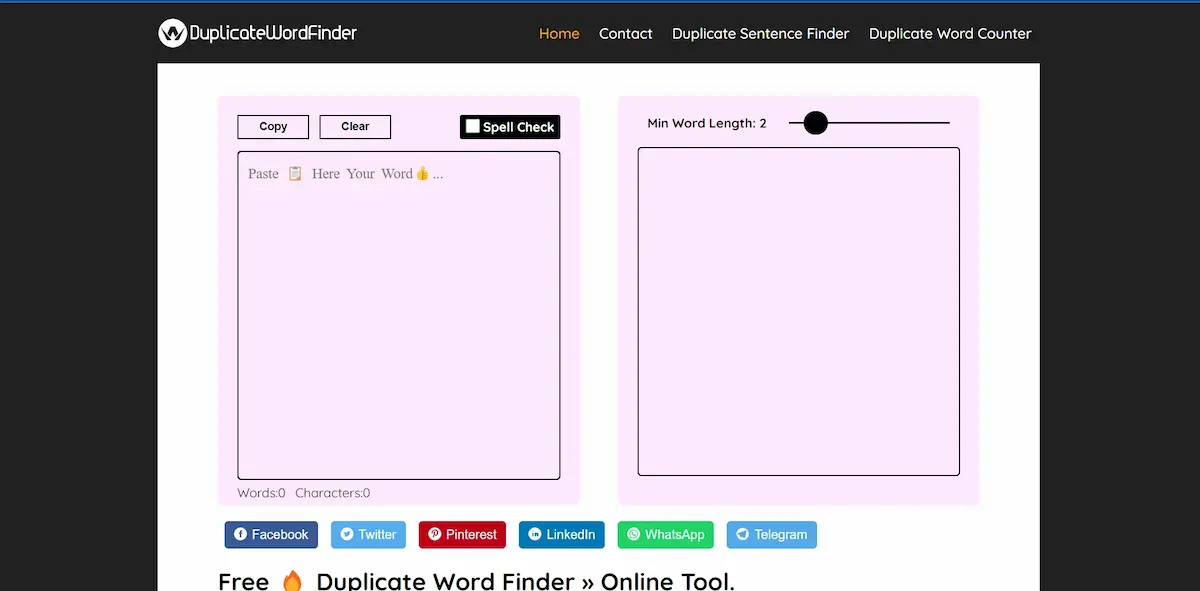 Free Duplicate Word Finder Online tool screenshot