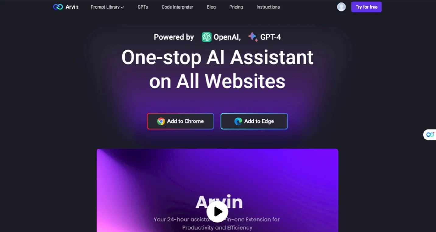 Arvin - Free ChatGPT Extension screenshot