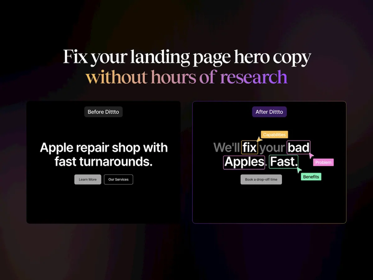 Dittto.ai - Fix Hero Copy and Enhance Conversion screenshot
