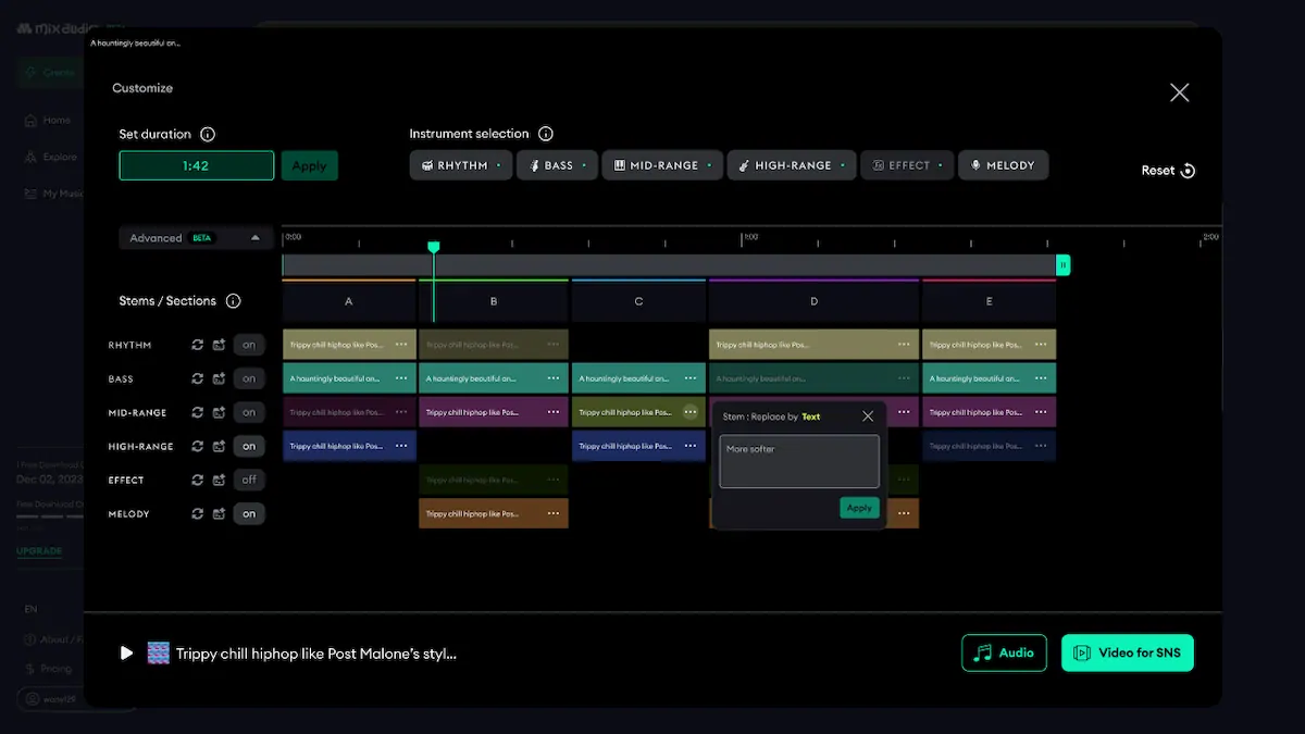 Mix.audio - AI music generator pricing and features