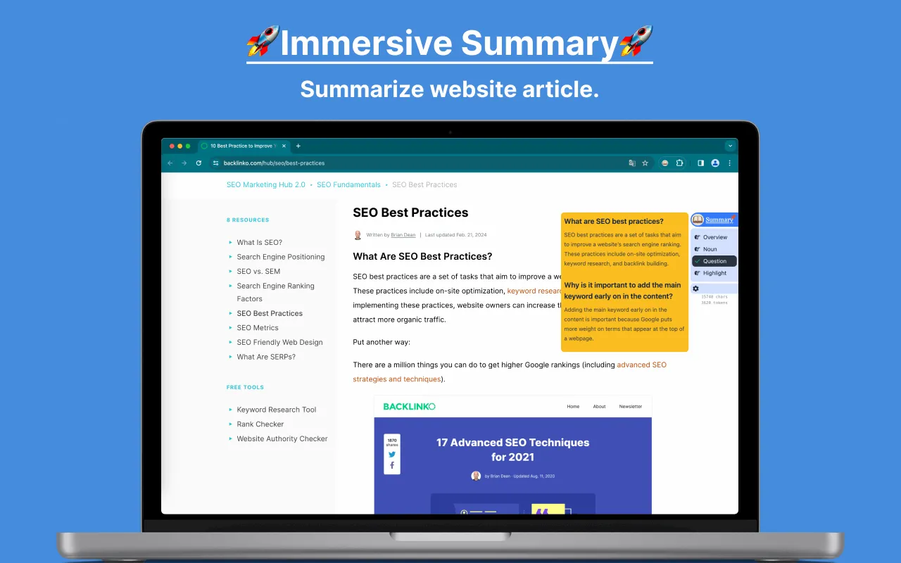 Immersive Summary - Get Webpage Summary screenshot