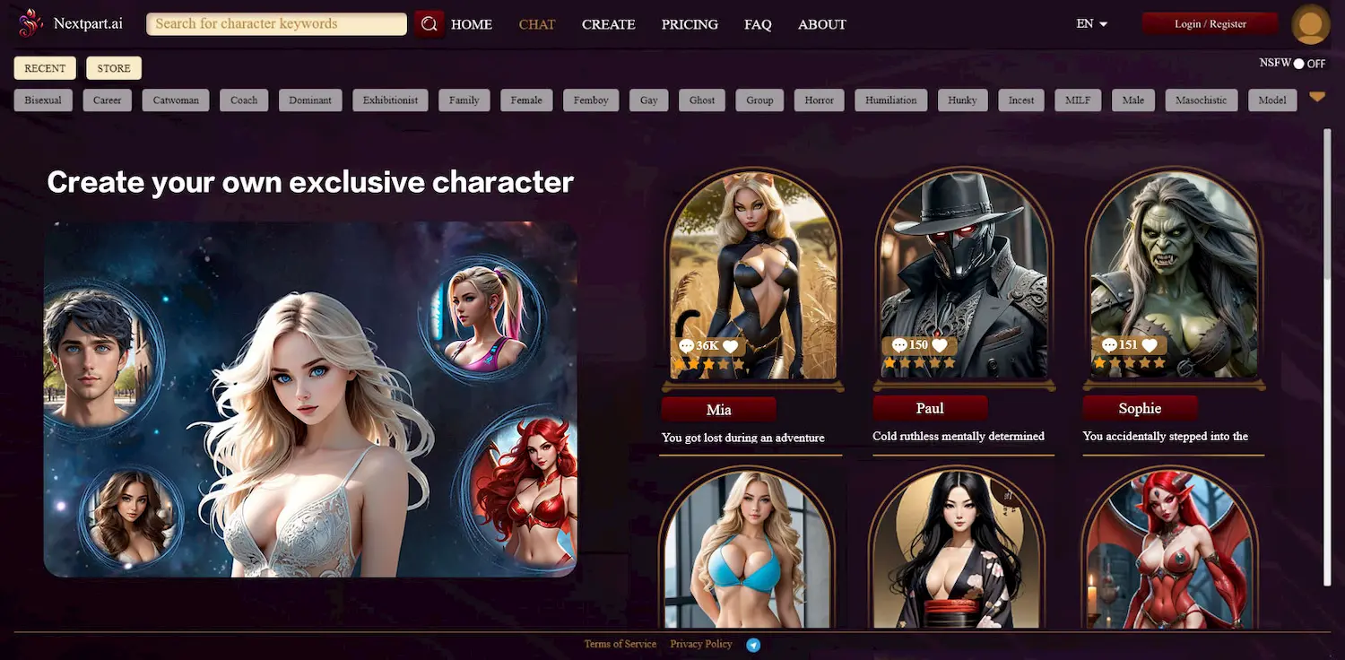 Nextpart AI - Personalized AI character chat pricing and features