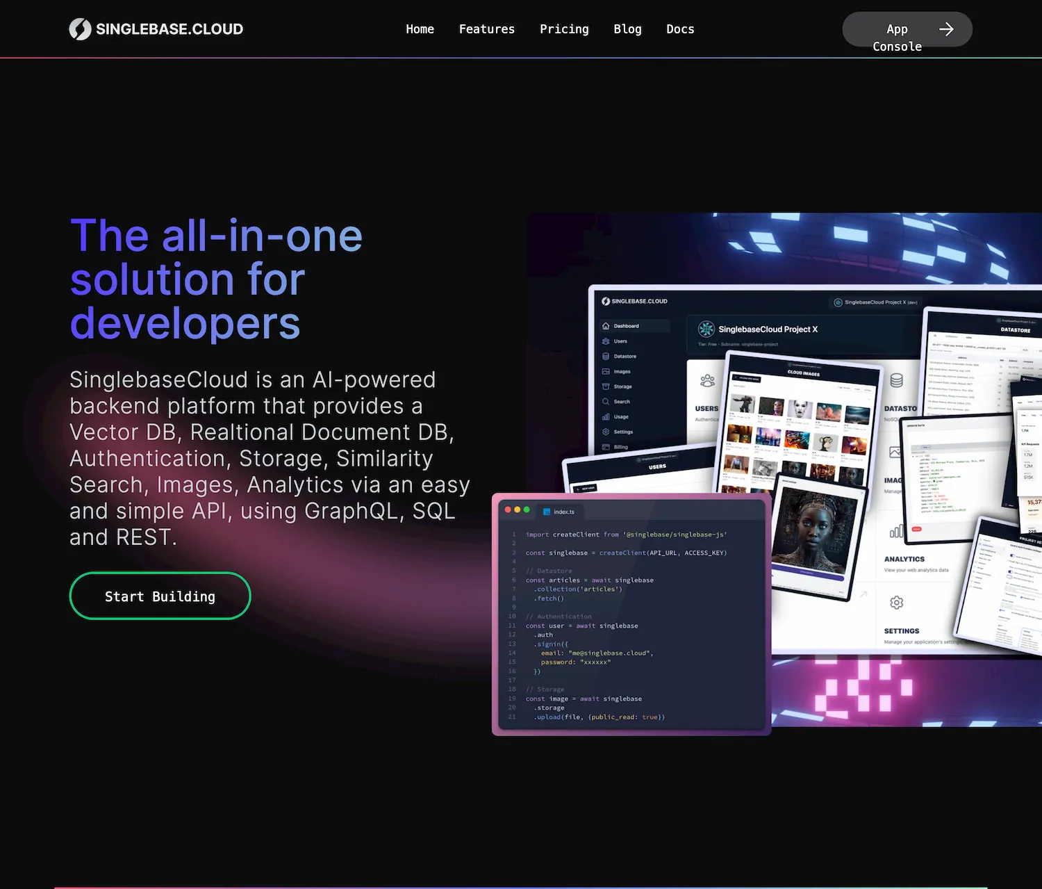 SinglebaseCloud - All-in-one AI backend pricing and features