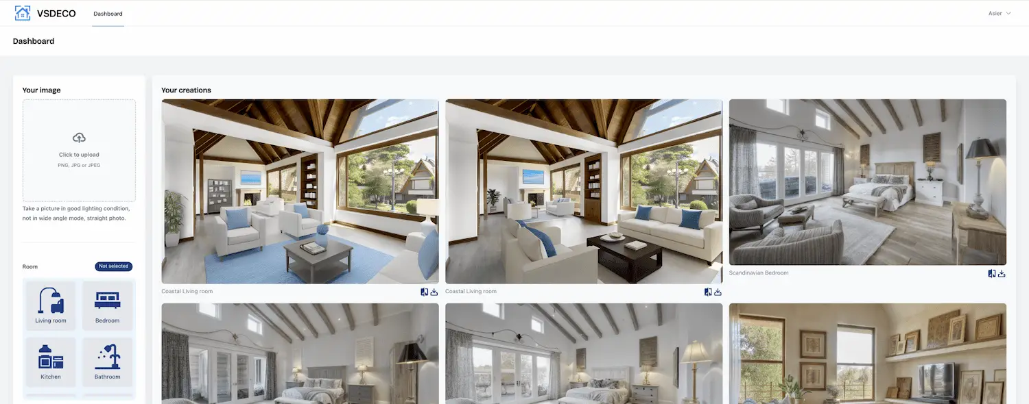 VSDECO - Interior Design AI Generator Dashboard