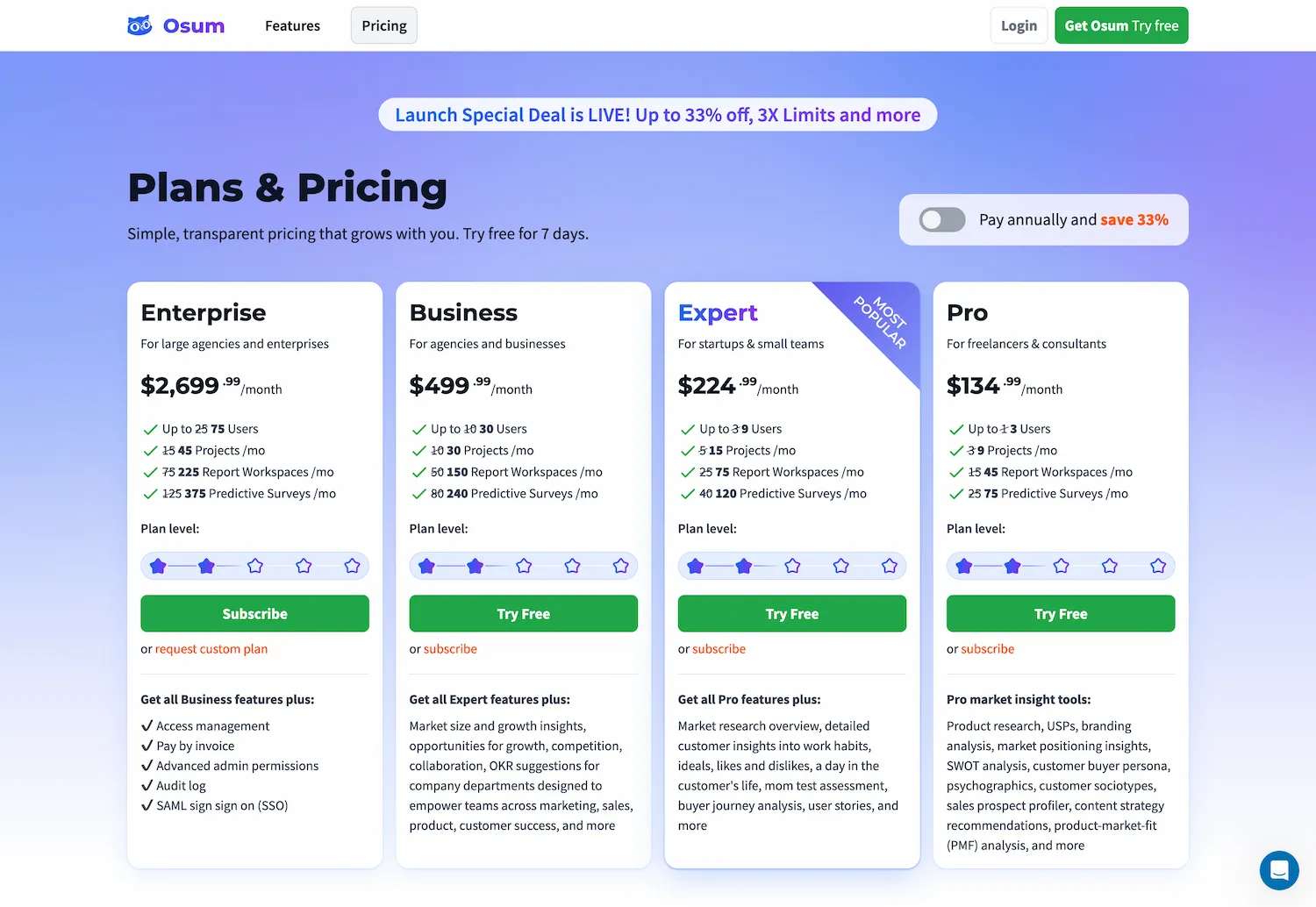 Osum - AI market research tool for growth pricing and features