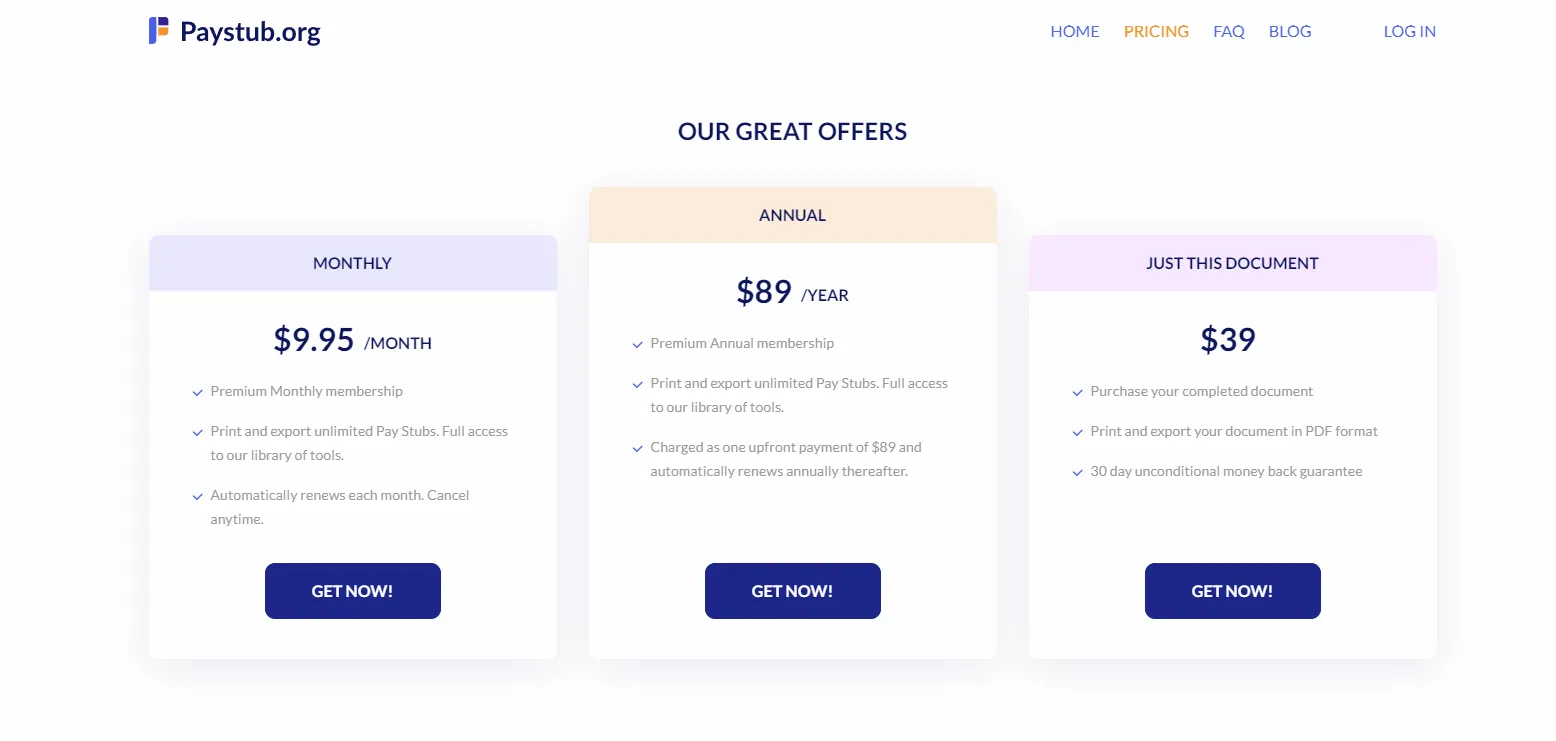 Paystub.org - Generator for All Types of Businesses pricing and features