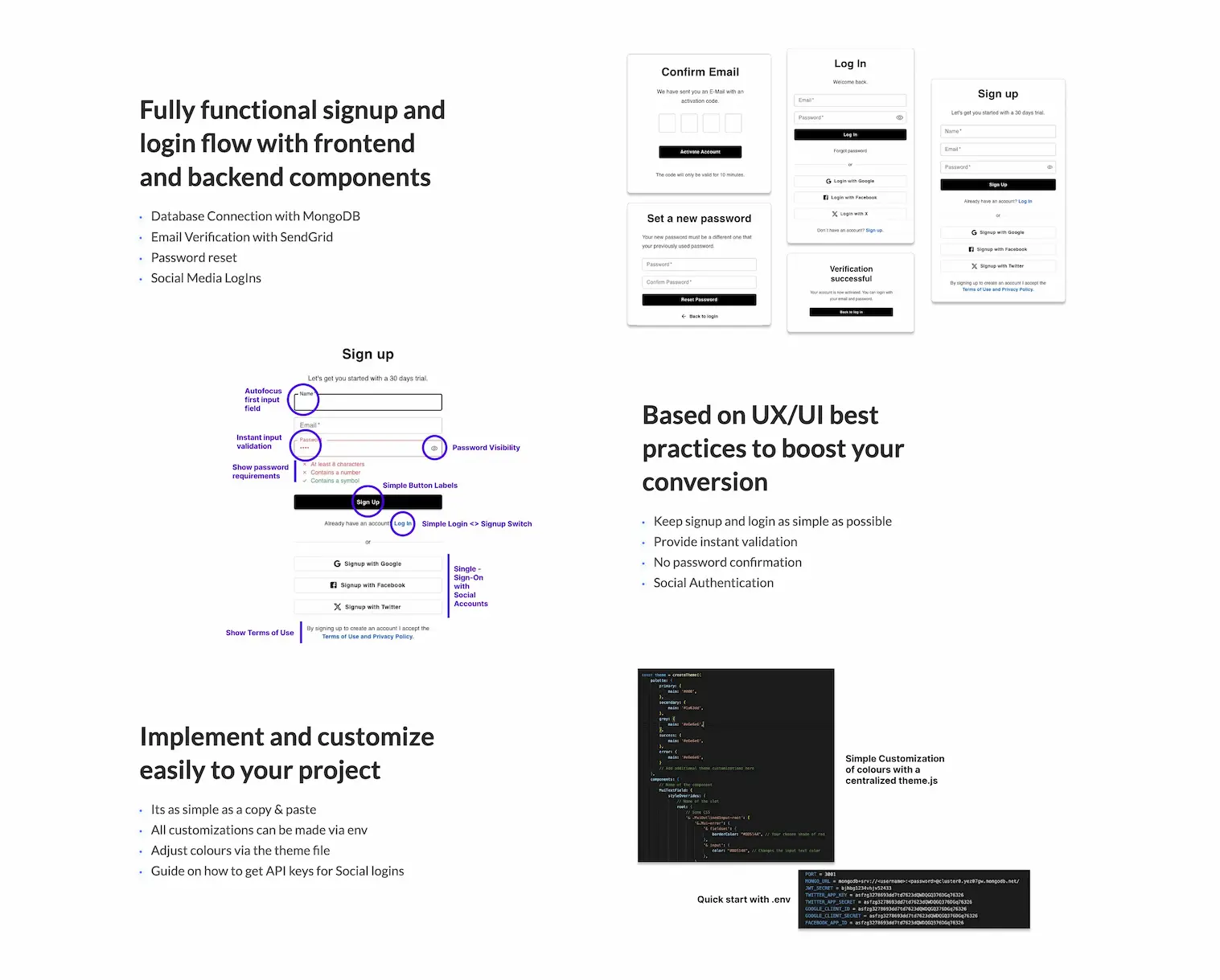 React Components dev - add react signup and login components pricing and features