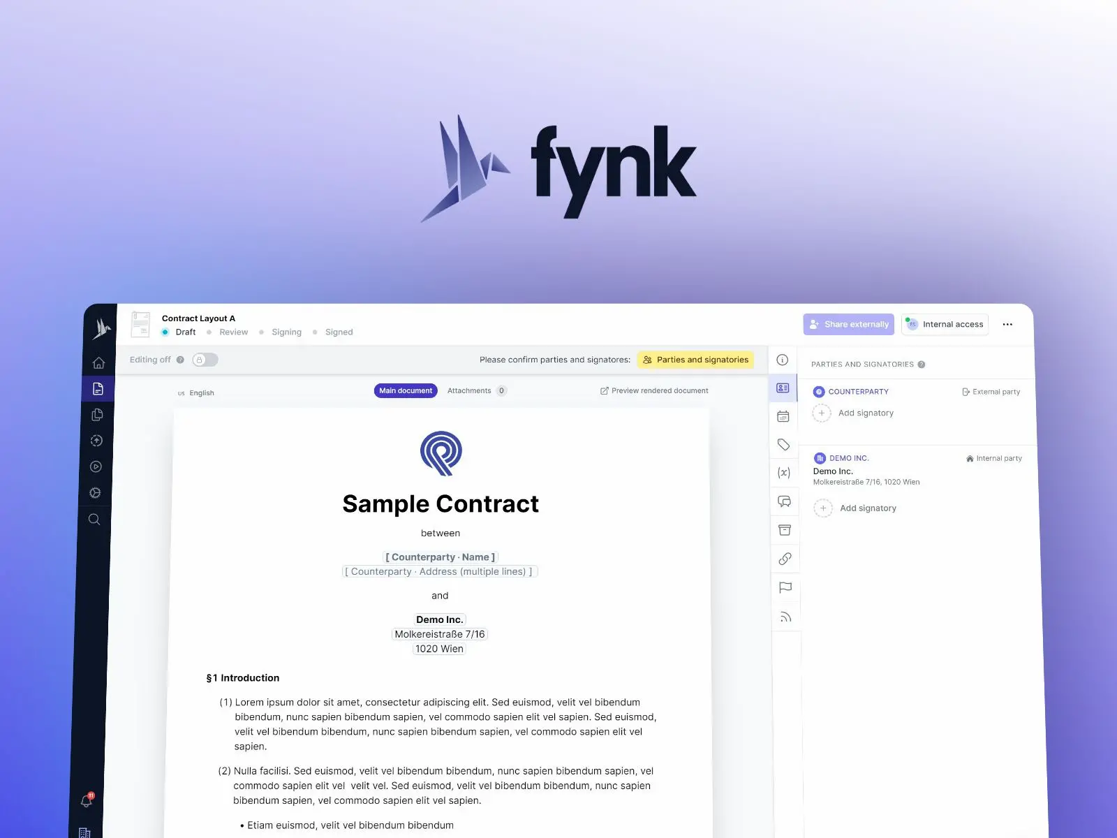 Fynk - AI contract management platform screenshot