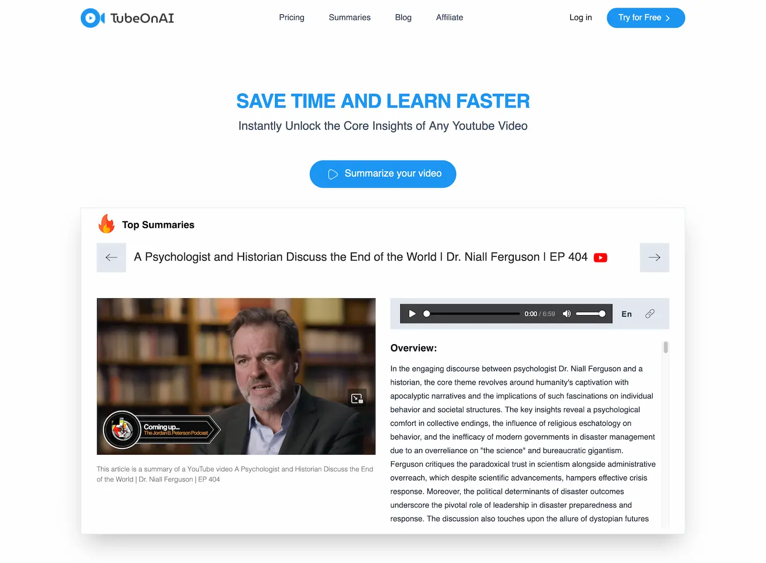 TubeOnAI - Summary for YouTube Videos screenshot