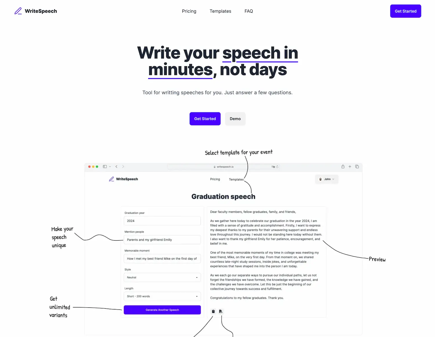 WriteSpeech Official website
