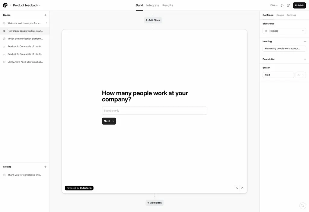 Outerform Dashboard Step 1