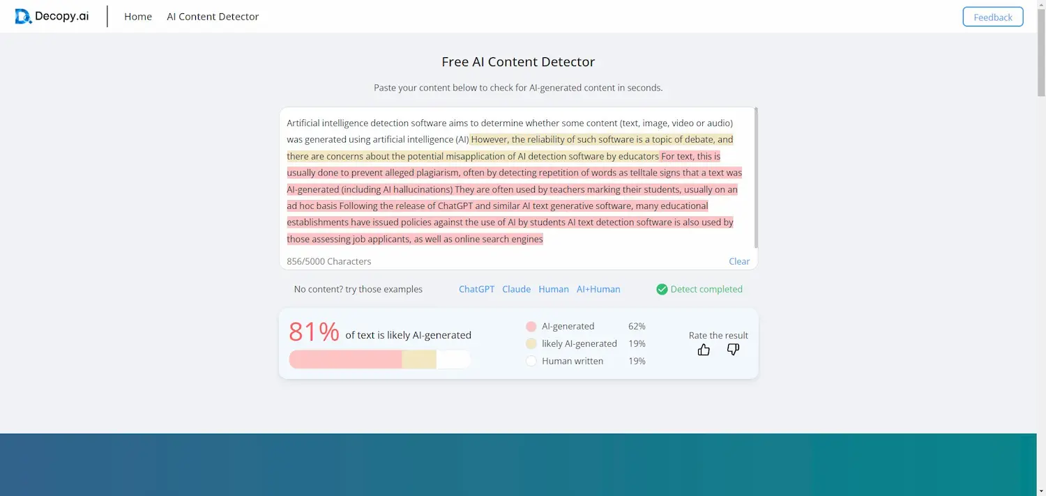 ai content detector screenshot