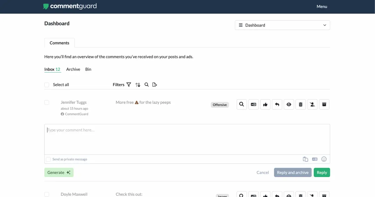 CommentGuard Dashboard Step 2