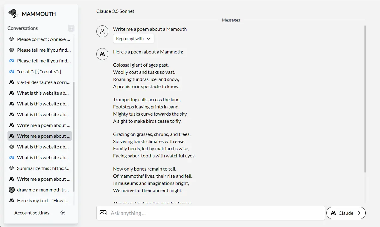 Mammouth Claude Demo