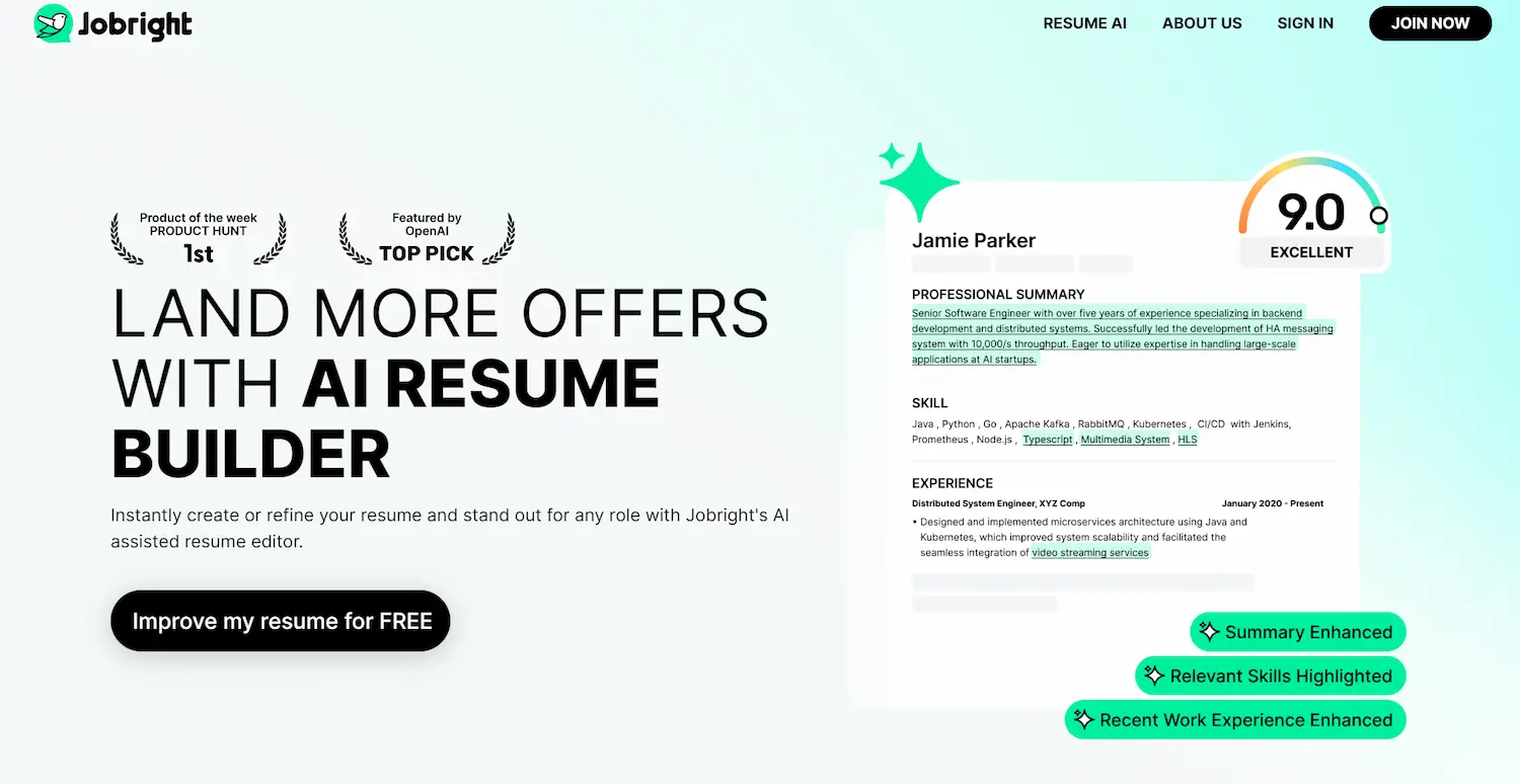 Jobright AI Resume Builder screenshot