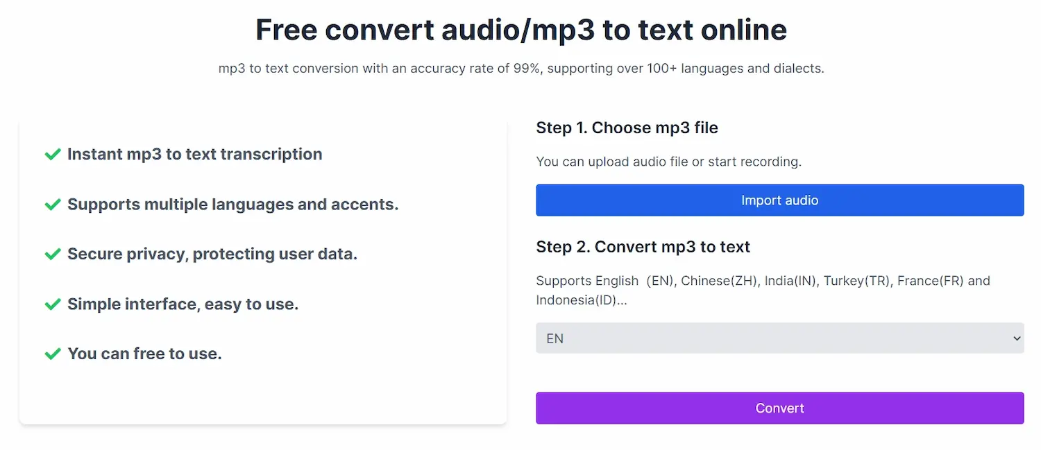 mp3 to text screenshot