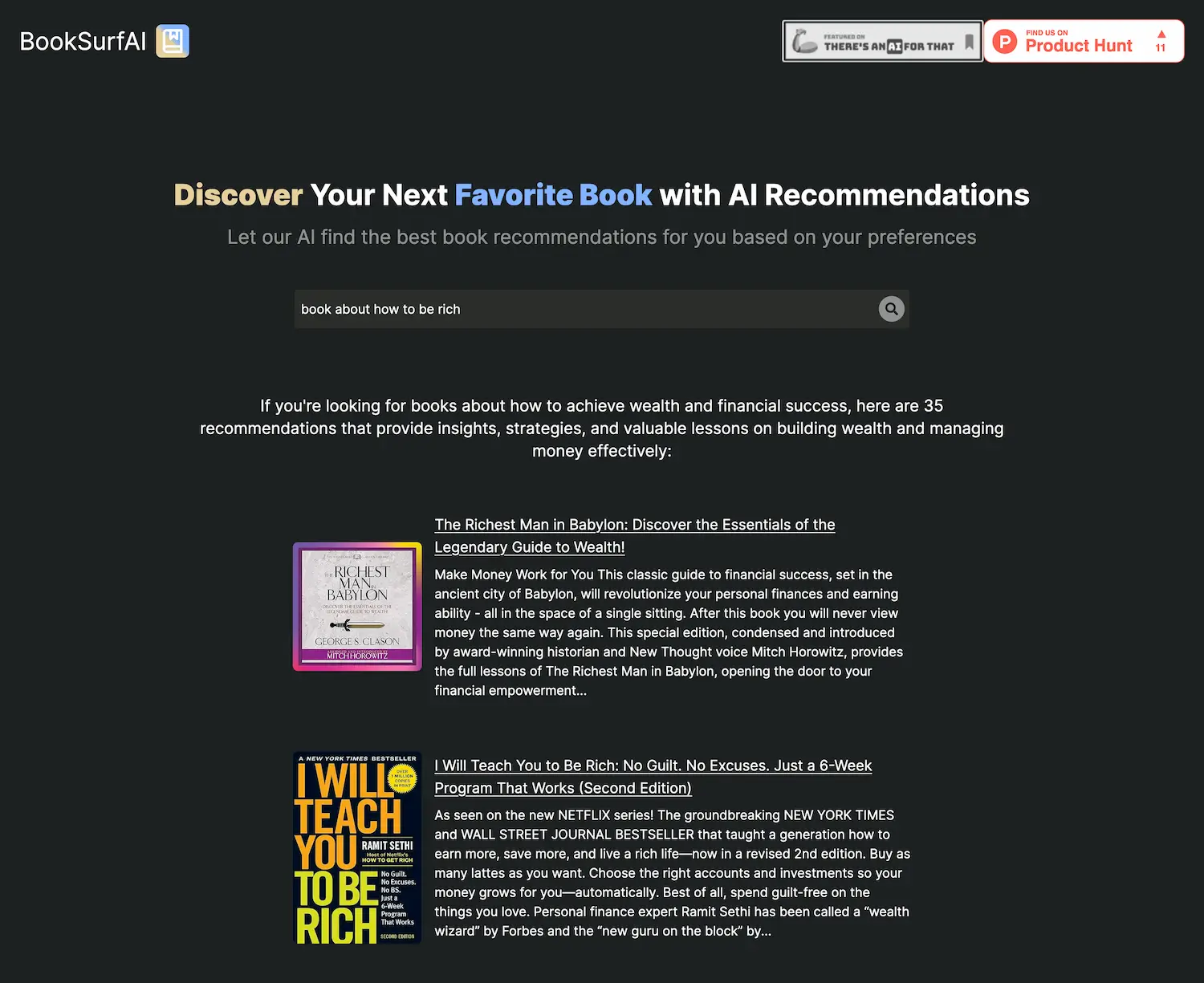 BookSurfAI screenshot