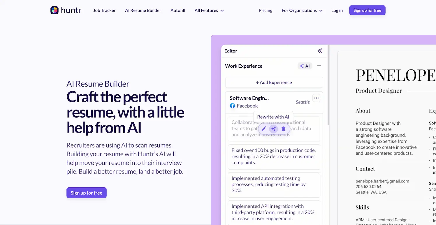 Huntr - AI Resume Builder screenshot