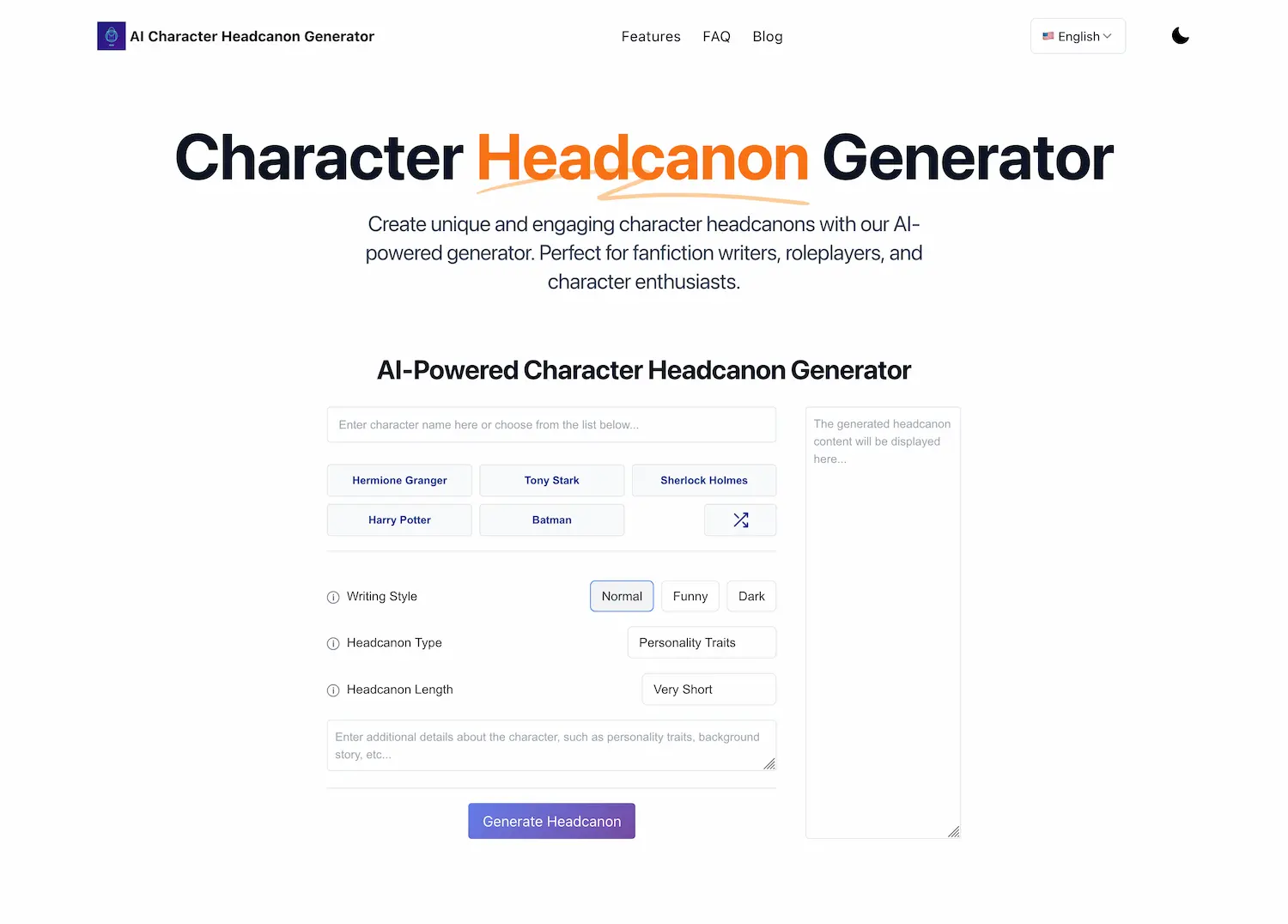Character Headcanon Generator screenshot