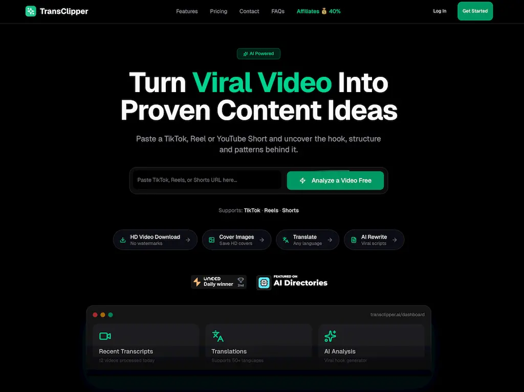 TransClipper homepage screenshot