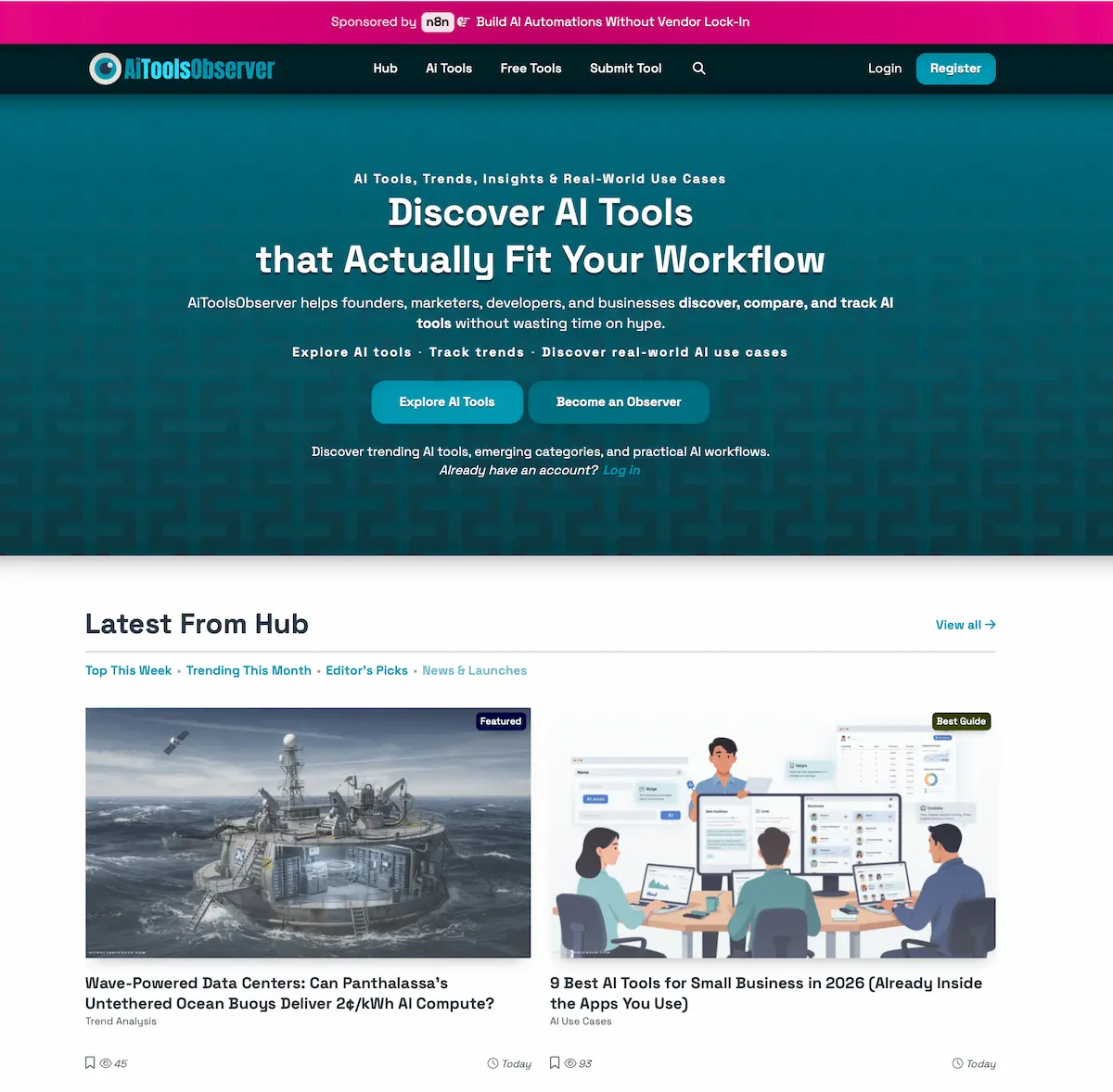AiToolsObserver official website screenshot