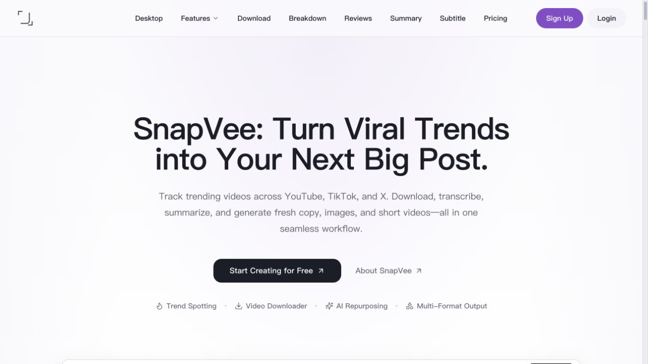SnapVee homepage screenshot