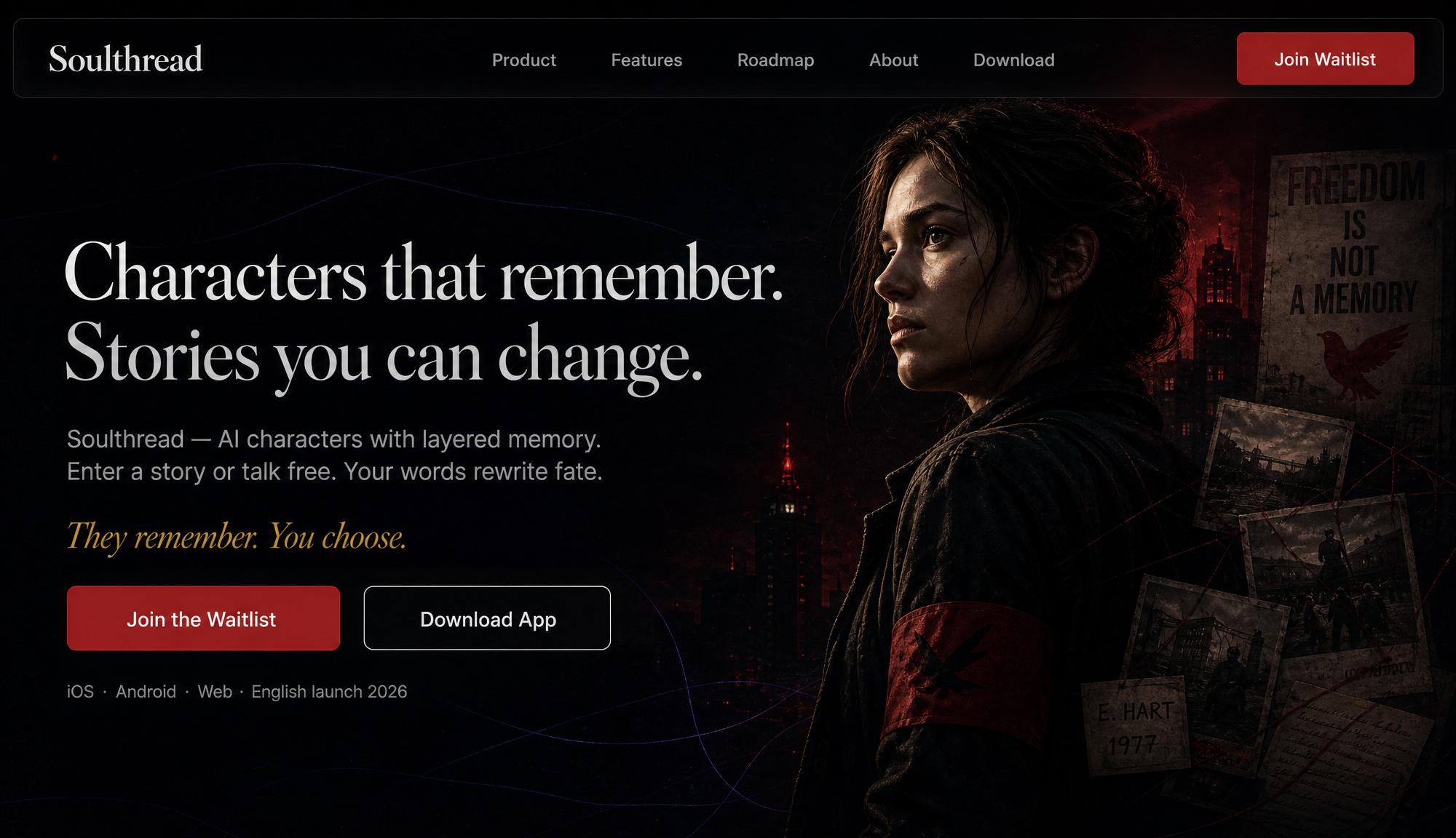 Soulthread AI interactive narrative platform homepage